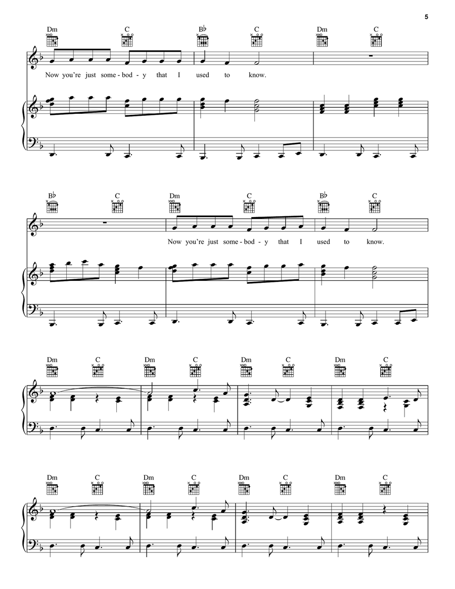 Somebody That I Used To Know (feat. Kimbra) Piano, Vocal, Guitar scores gallery preview page 5