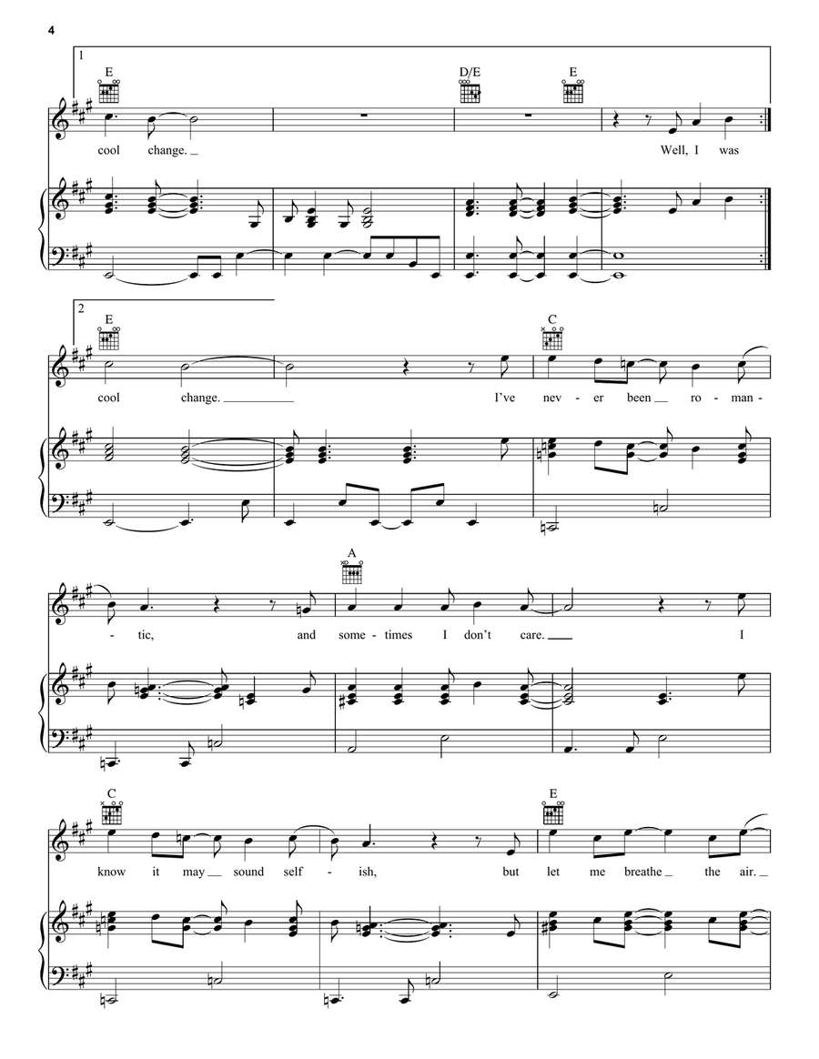 Cool Change Cool Change Piano, Vocal, Guitar scores gallery preview page 4