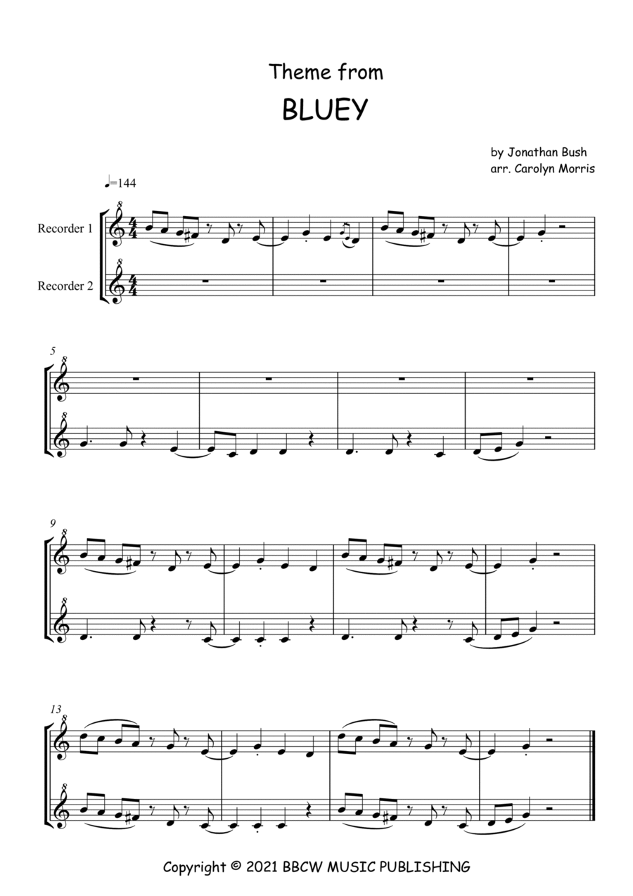 Bluey Theme Song Woodwind Ensemble scores gallery preview page 1
