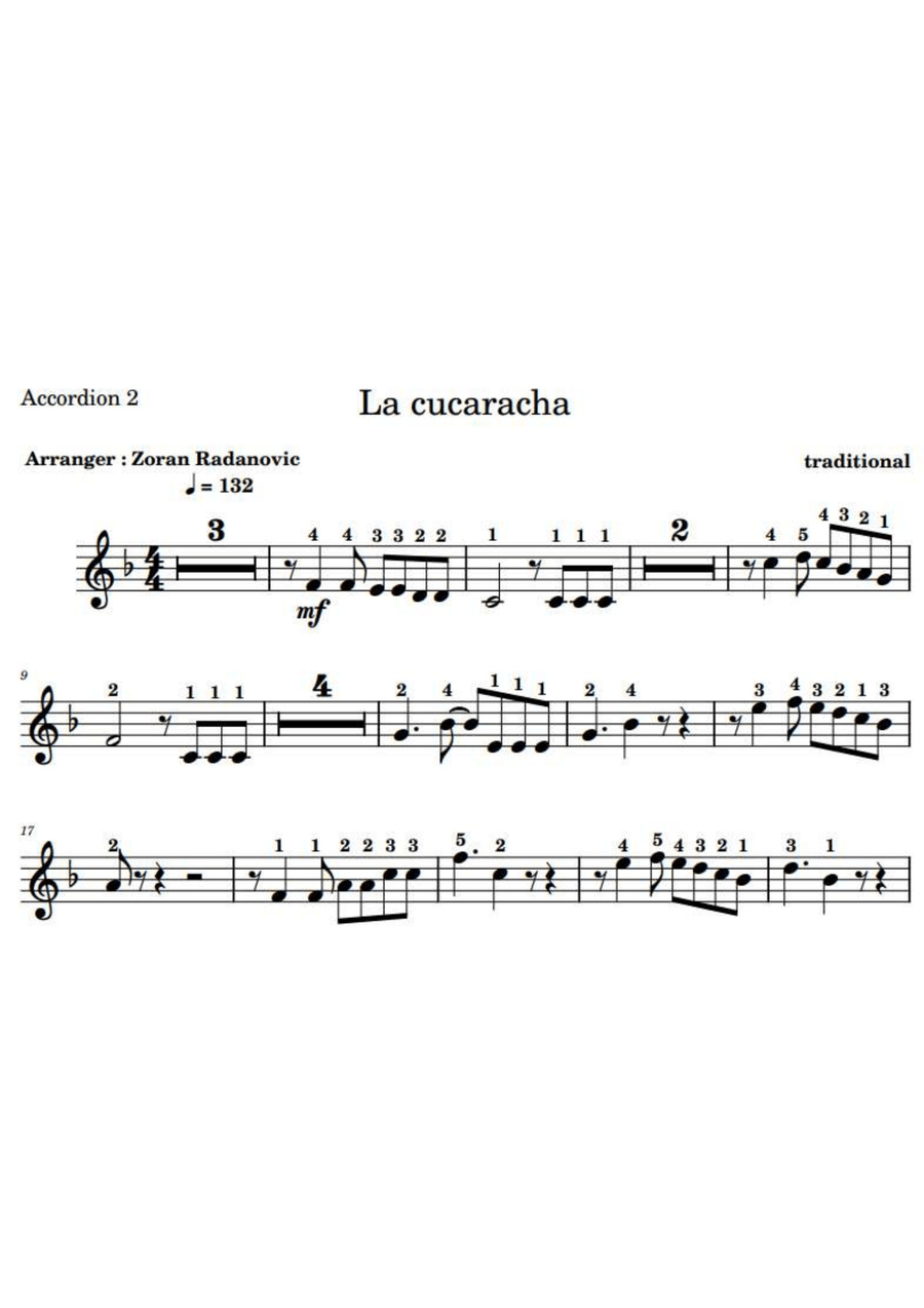La cucaracha - for accordion quartet Accordion scores gallery preview page 2