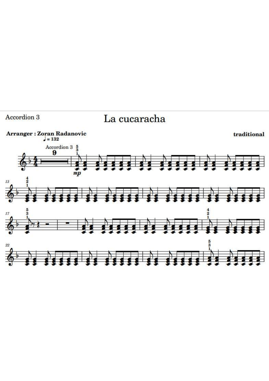 La cucaracha - for accordion quartet Accordion scores gallery preview page 3