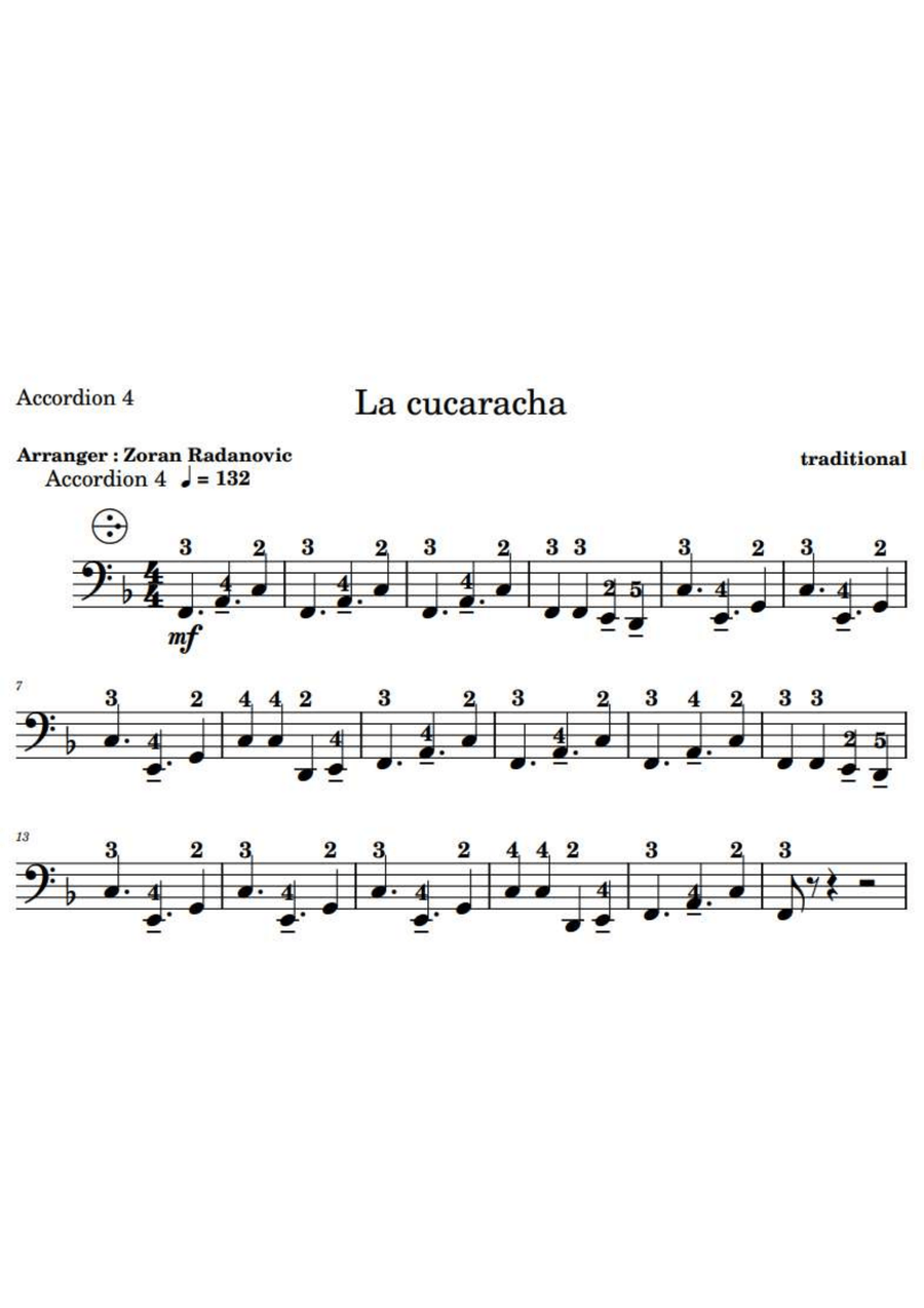 La cucaracha - for accordion quartet Accordion scores gallery preview page 4