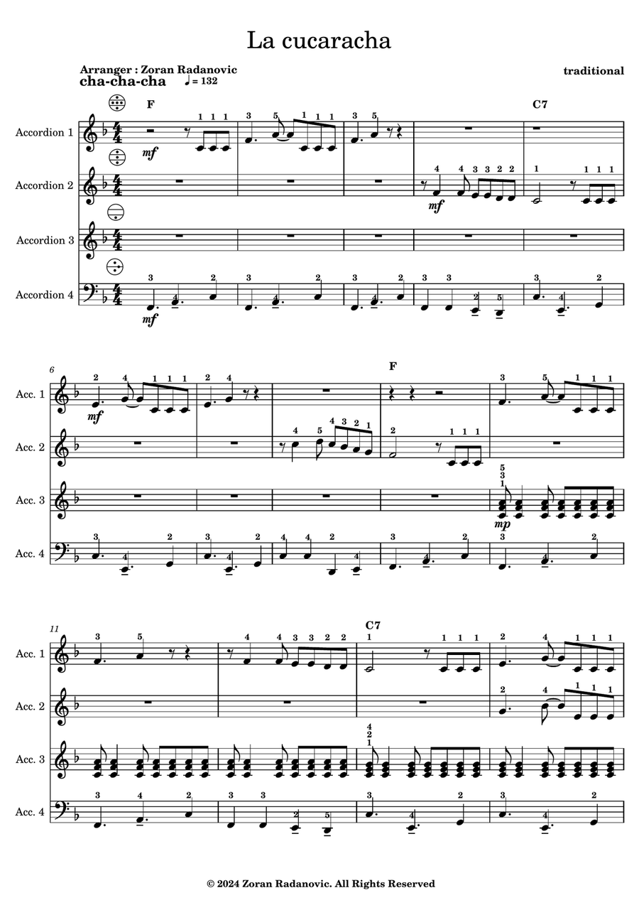 La cucaracha - for accordion quartet Accordion scores gallery preview page 6