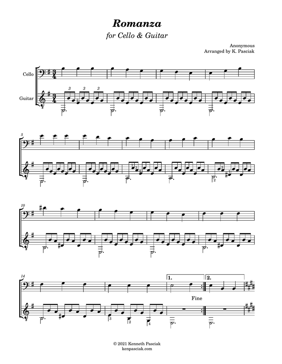 Romanza (for Cello and Guitar) String Duet scores gallery preview page 2