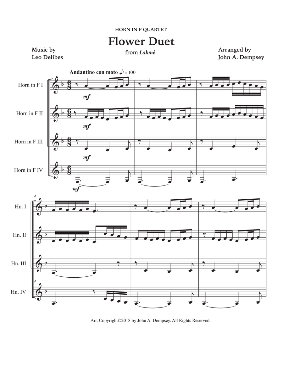 Flower Duet (Horn in F Quartet) Brass Quartet scores gallery preview page 5