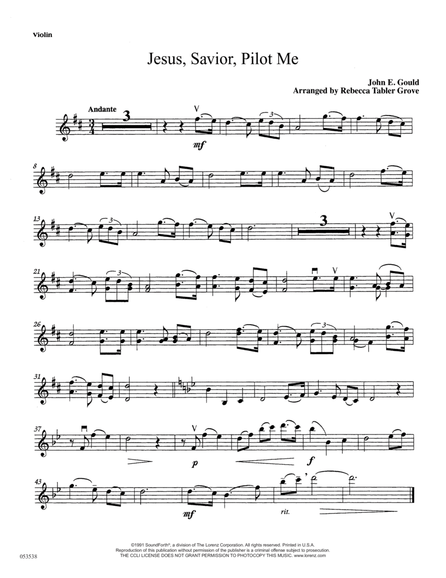 Jesus, Savior, Pilot Me Violin Solo scores gallery preview page 1