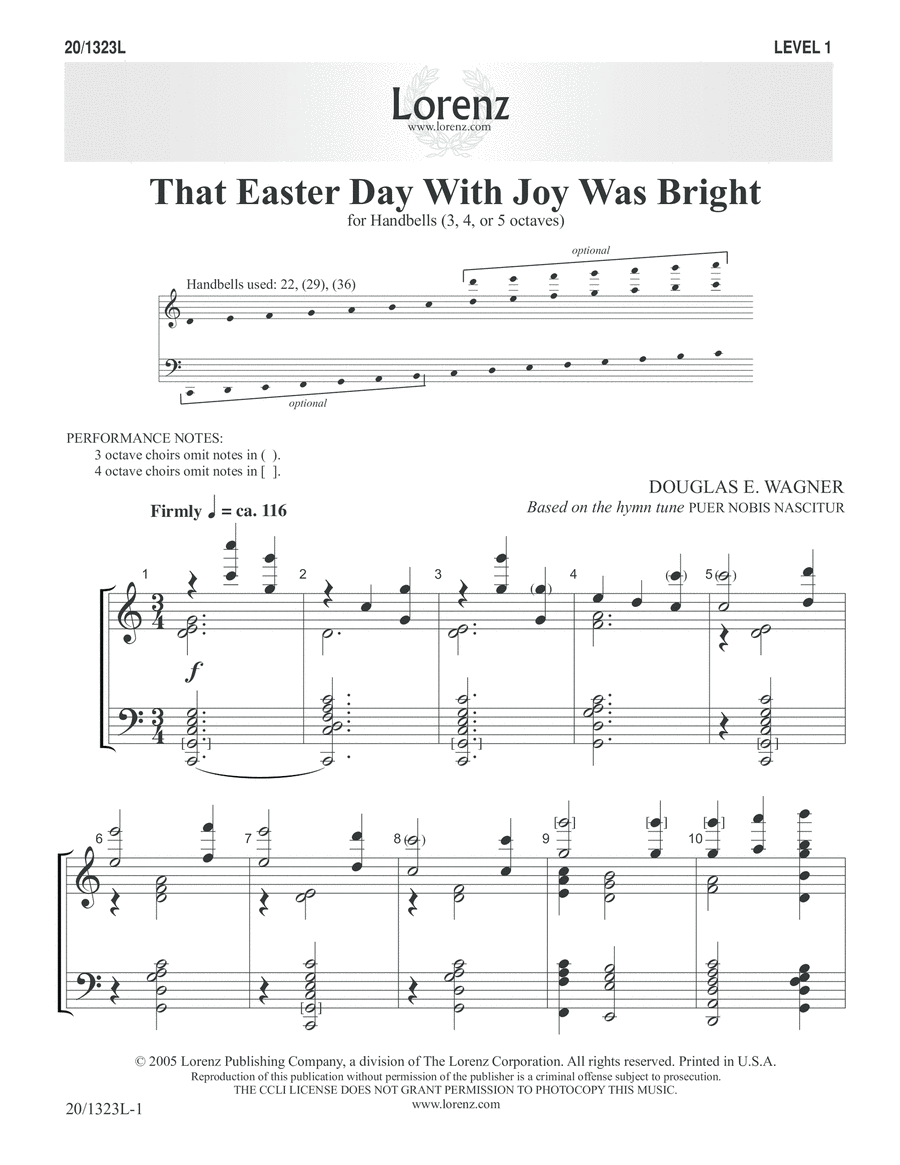 That Easter Day with Joy Was Bright (Digital Download) 5-Octaves scores gallery preview page 1