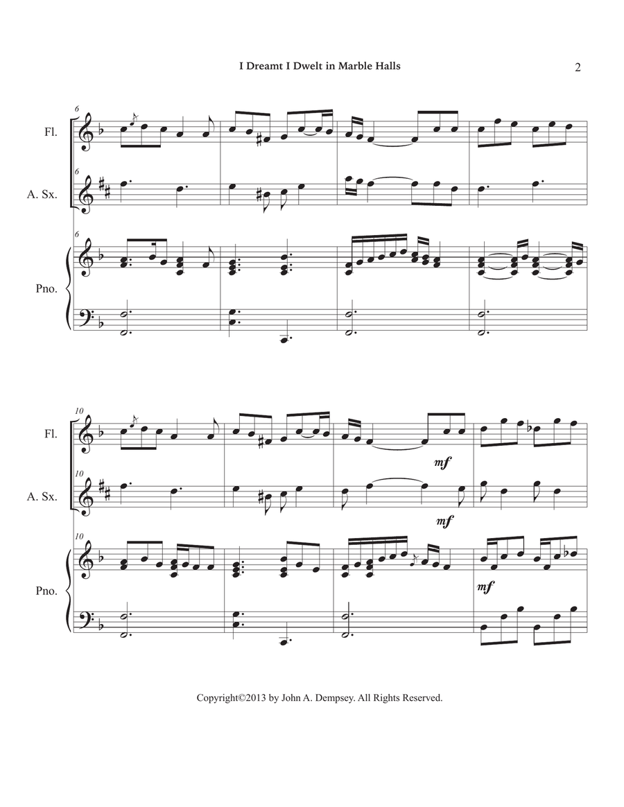 Marble Halls (Trio for Flute, Alto Sax and Piano) Small Ensemble scores gallery preview page 6