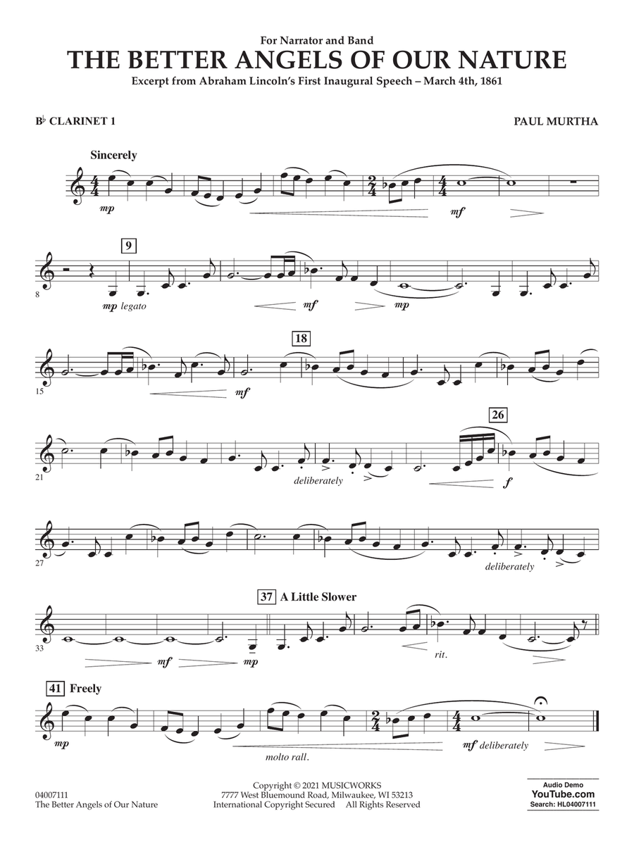 The Better Angels of Our Nature - Bb Clarinet 1 Concert Band scores gallery preview page 1
