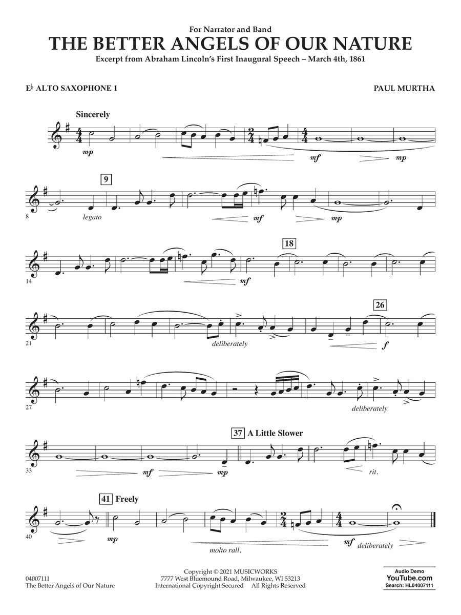 The Better Angels of Our Nature - Eb Alto Saxophone 1 Concert Band scores gallery preview page 1