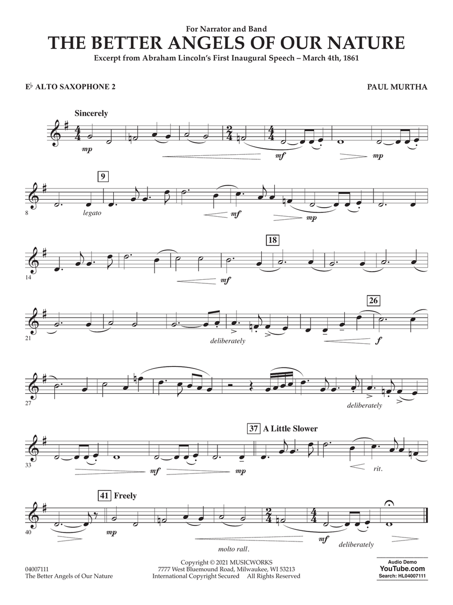 The Better Angels of Our Nature - Eb Alto Saxophone 2 Concert Band scores gallery preview page 1