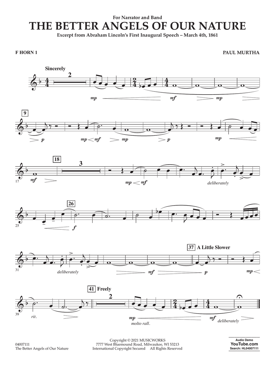 The Better Angels of Our Nature - F Horn 1 Concert Band scores gallery preview page 1