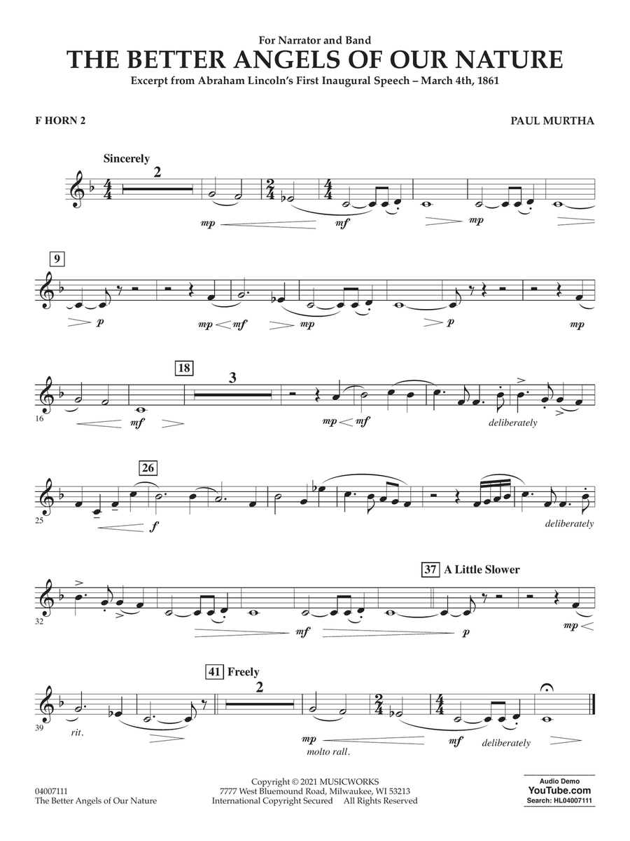 The Better Angels of Our Nature - F Horn 2 Concert Band scores gallery preview page 1