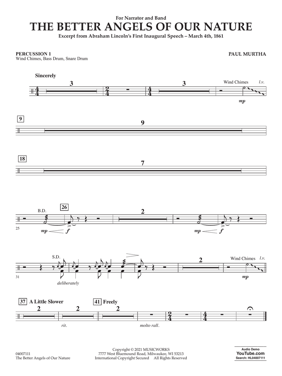 The Better Angels of Our Nature - Percussion 1 Concert Band scores gallery preview page 1