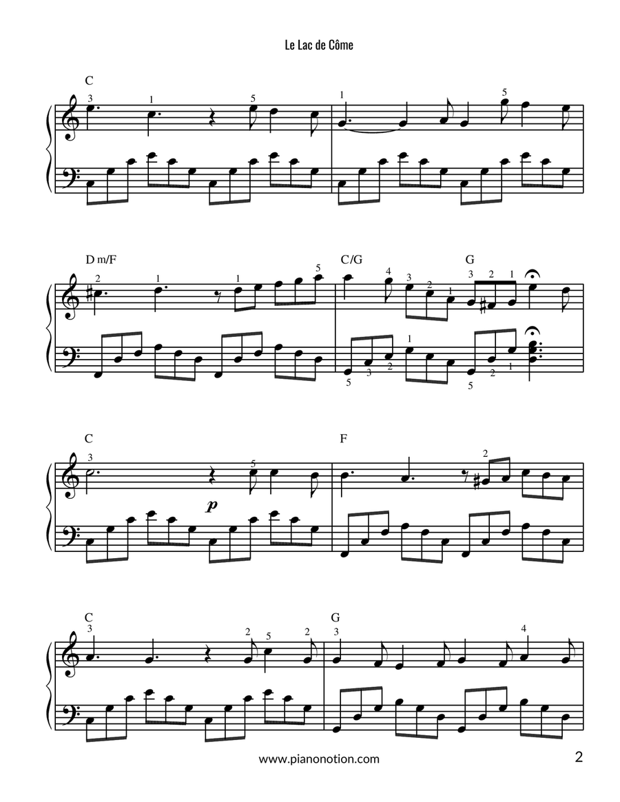 Le Lac de Côme (Piano Solo) Easy Piano scores gallery preview page 2