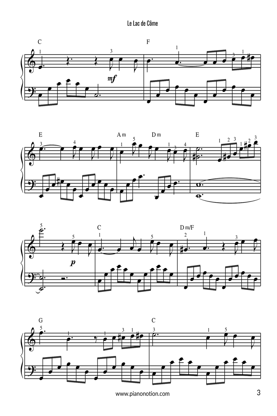 Le Lac de Côme (Piano Solo) Easy Piano scores gallery preview page 3