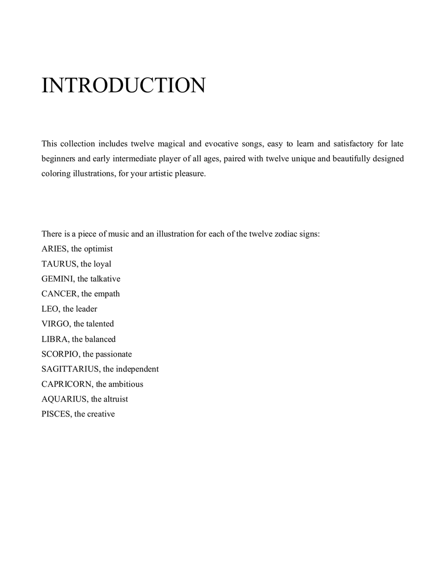 The Musical Zodiac: 12 easy pieces for piano with 12 coloring illustrations Piano Solo scores gallery preview page 3