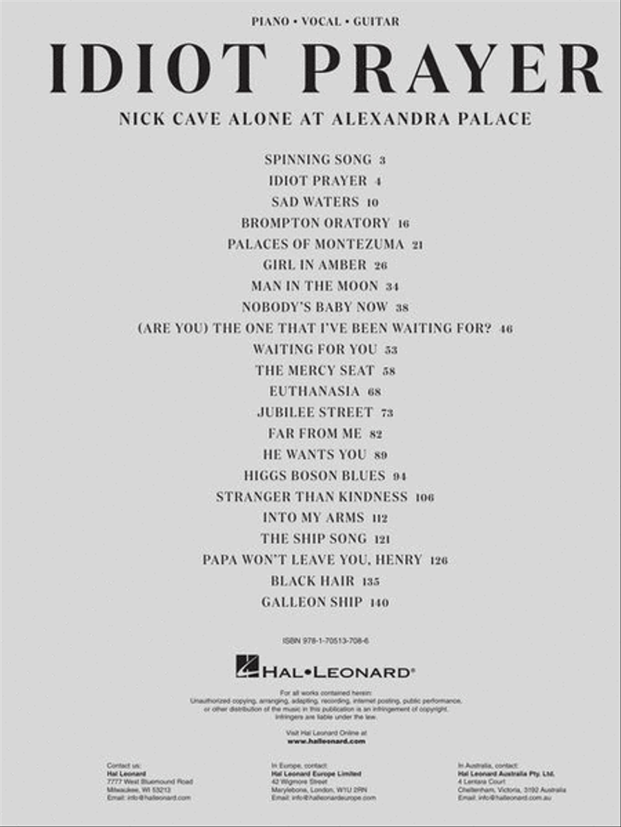 Nick Cave - Idiot Prayer Piano, Vocal, Guitar scores gallery preview page 3