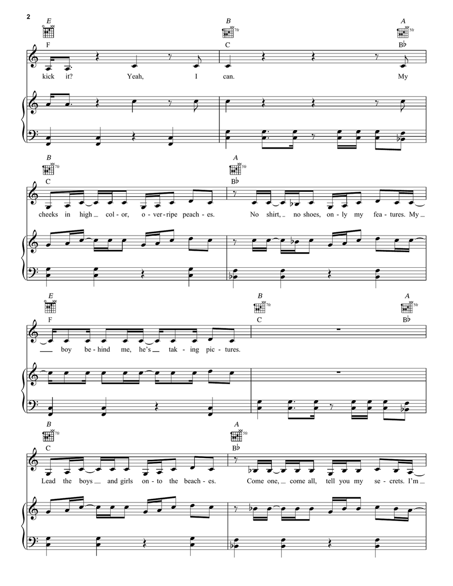 Solar Power Solar Power Piano, Vocal, Guitar scores gallery preview page 2