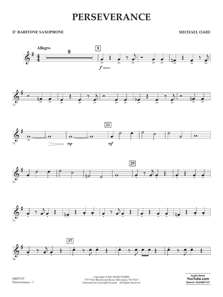 Perseverance - Eb Baritone Saxophone Concert Band scores gallery preview page 1