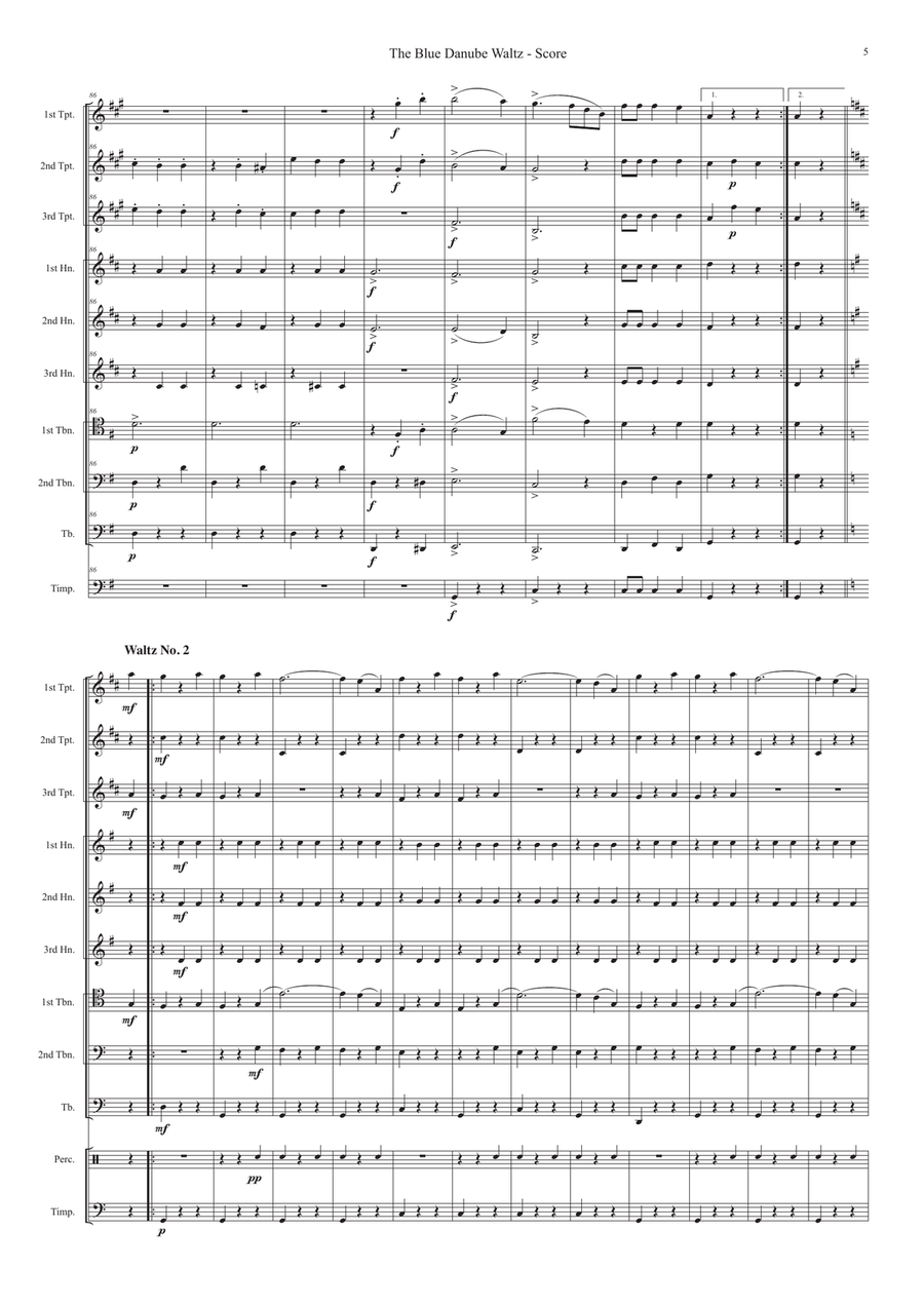 The Blue Danube Waltz Op. 314 for brass ensemble Brass Ensemble scores gallery preview page 6