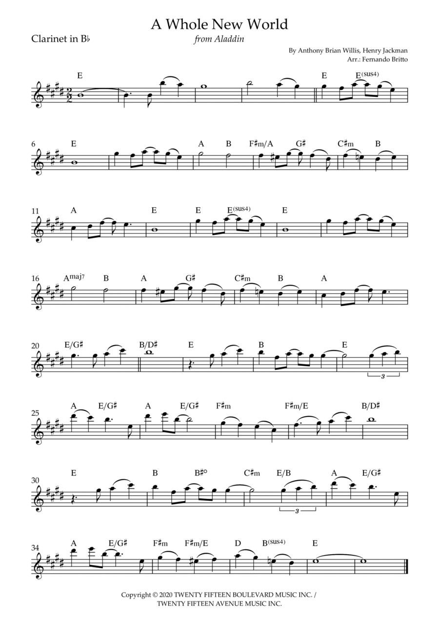 A Whole New World Clarinet Solo scores gallery preview page 1