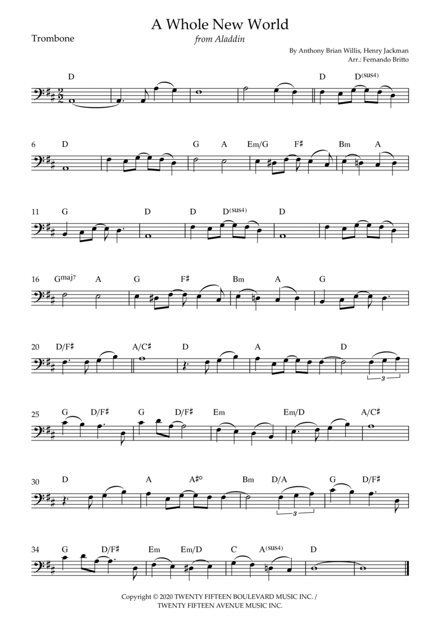 A Whole New World Trombone Solo scores gallery preview page 1