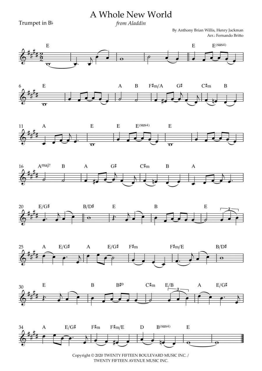 A Whole New World Trumpet Solo scores gallery preview page 1