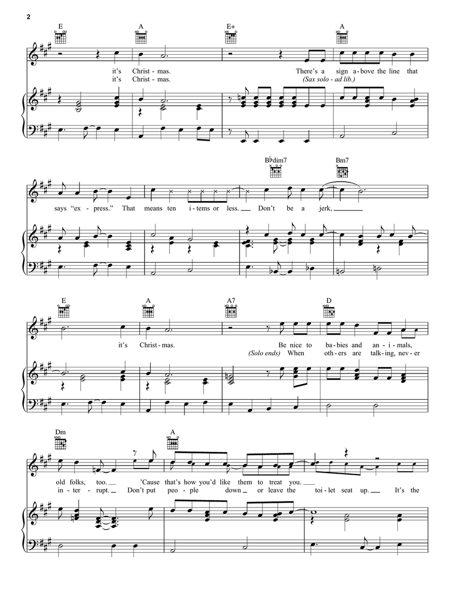 Don't Be A Jerk It's Christmas (from SpongeBob SquarePants) Piano, Vocal, Guitar scores gallery preview page 2