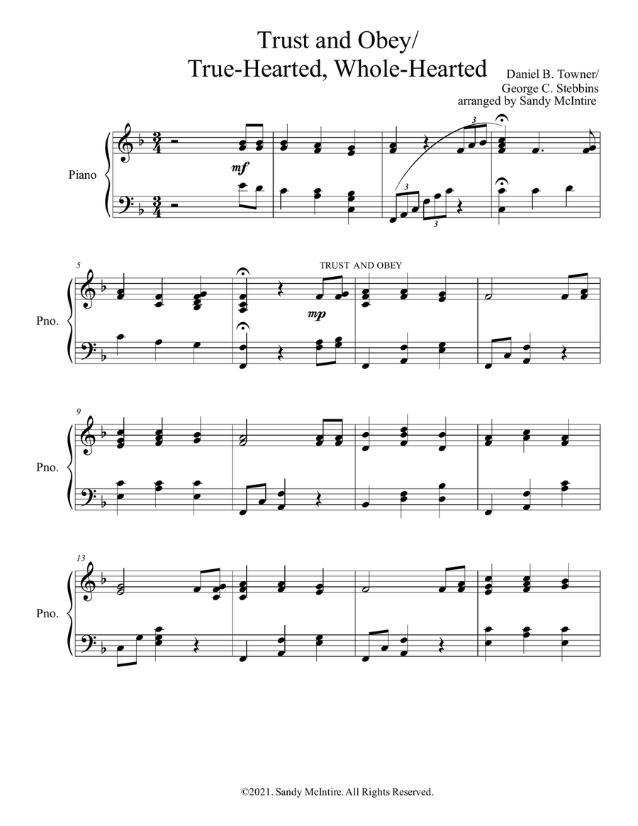 Trust and Obey and True-Hearted, Whole-Hearted Piano Solo scores gallery preview page 2