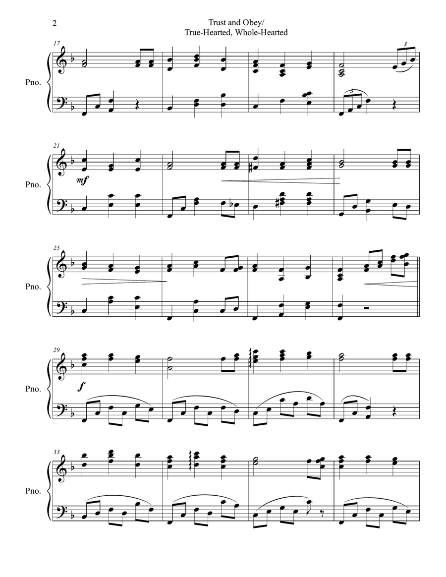 Trust and Obey and True-Hearted, Whole-Hearted Piano Solo scores gallery preview page 3