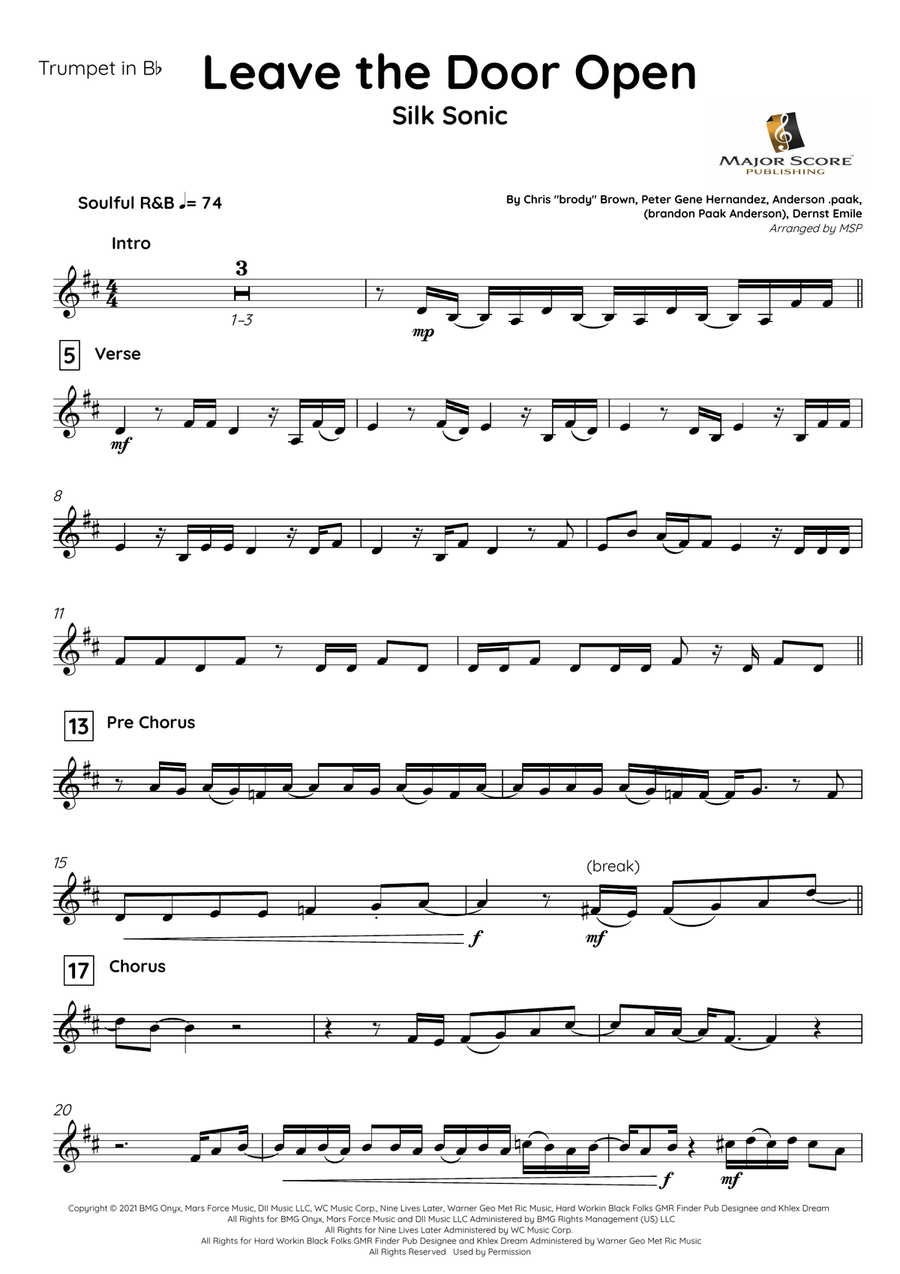 Leave The Door Open B-Flat Trumpet scores gallery preview page 2