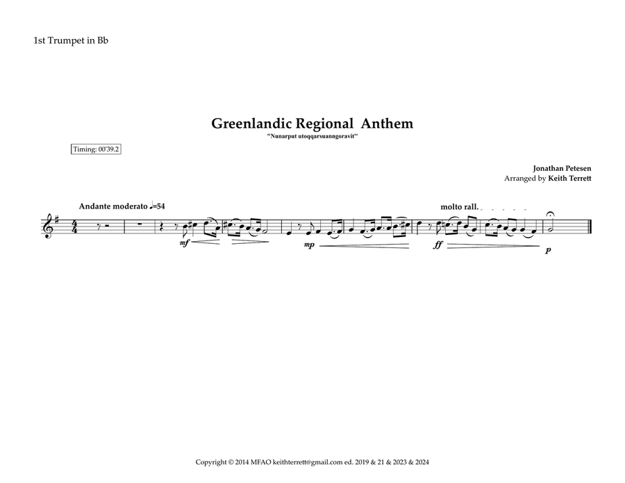 Greenlandic Regional Anthem for Brass Quintet (MFAO World National Anthem Series) Brass Quintet scores gallery preview page 4