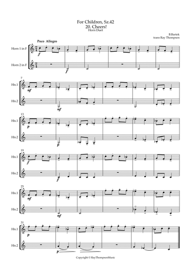 Bartók: For Children, Sz.42 20 Cheers! - horn duet