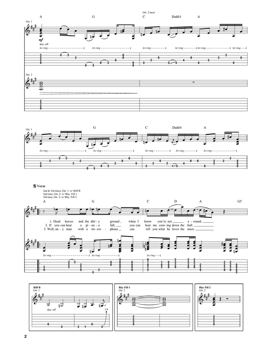 Dead Leaves And The Dirty Ground Guitar Tablature scores gallery preview page 2