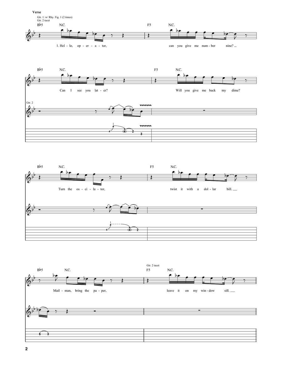 Hello Operator Hello Operator Guitar Tablature scores gallery preview page 2