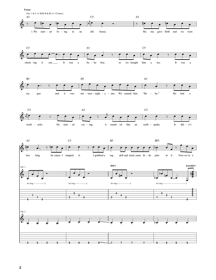 The Hardest Button To Button Guitar Tablature scores gallery preview page 2