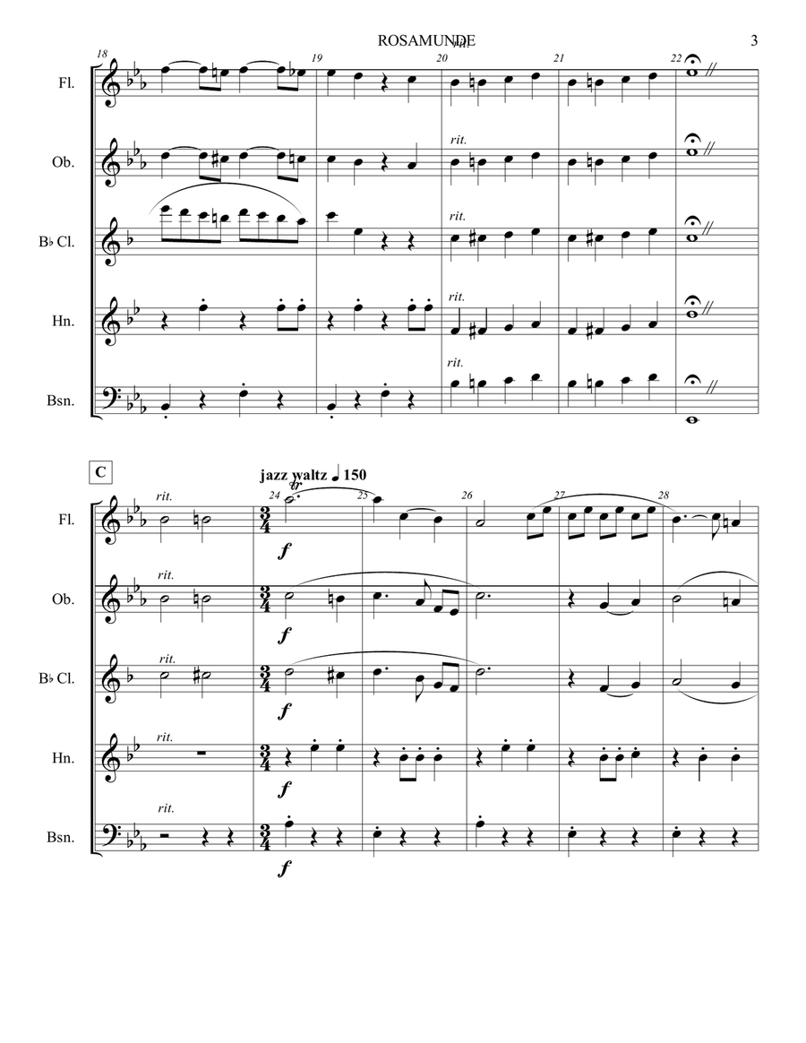 Rosamunde (Beer Barrel Polka) Woodwind Quintet scores gallery preview page 4