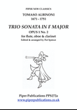 ALBINONI: TRIO SONATA IN F MAJOR Opus 1 no.2 for flute, oboe & clarinet