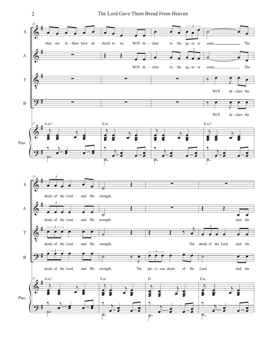 The Lord Gave Them Bread From Heaven (Psalm 78) (Vocal Quartet - (SATB) 4-Part scores gallery preview page 2