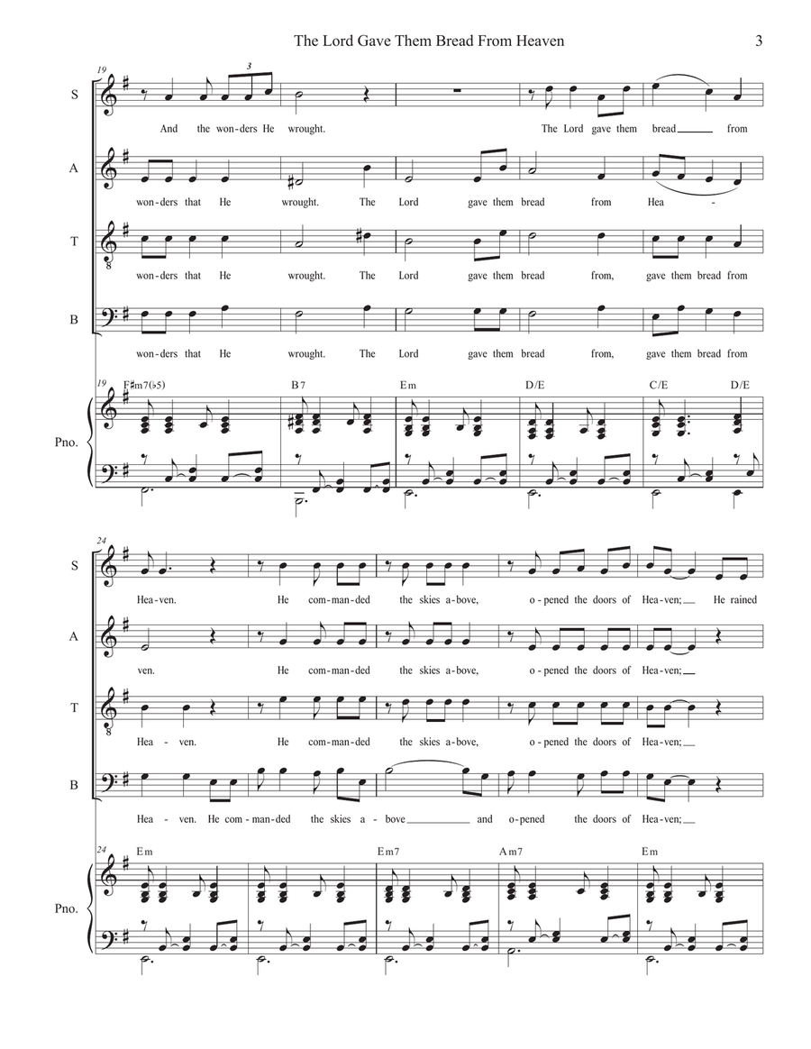 The Lord Gave Them Bread From Heaven (Psalm 78) (Vocal Quartet - (SATB) 4-Part scores gallery preview page 3