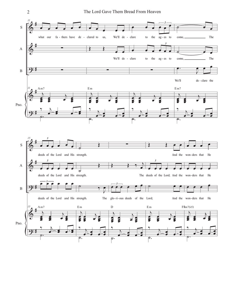The Lord Gave Them Bread From Heaven (Psalm 78) (SAB) 3-Part scores gallery preview page 2