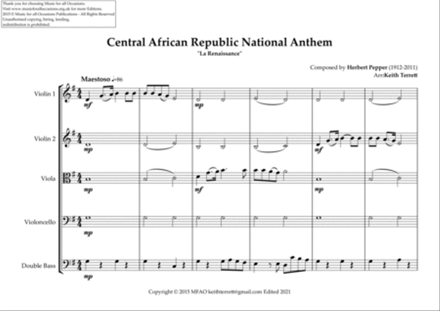 Central African National Anthem for String Orchestra String Orchestra scores gallery preview page 2