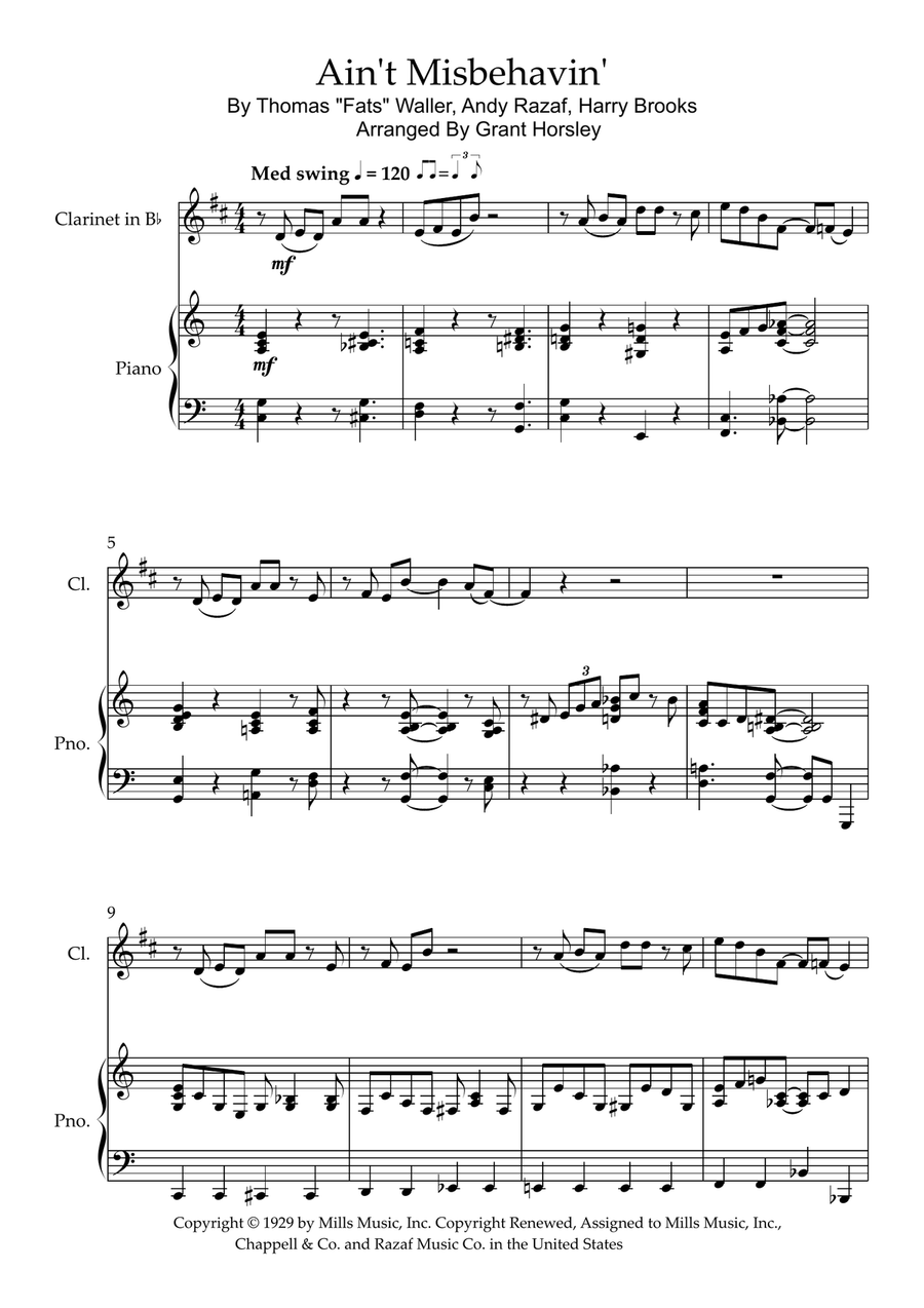 Ain't Misbehavin' Ain't Misbehavin' B-Flat Clarinet scores gallery preview page 2