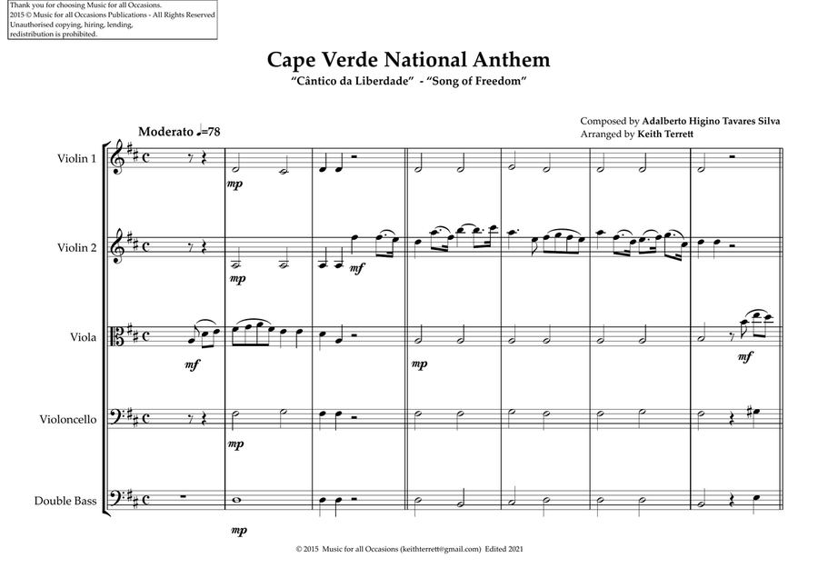 Cape Verdi National Anthem for String Orchestra (MFAO World National Anthem Series) String Orchestra scores gallery preview page 2