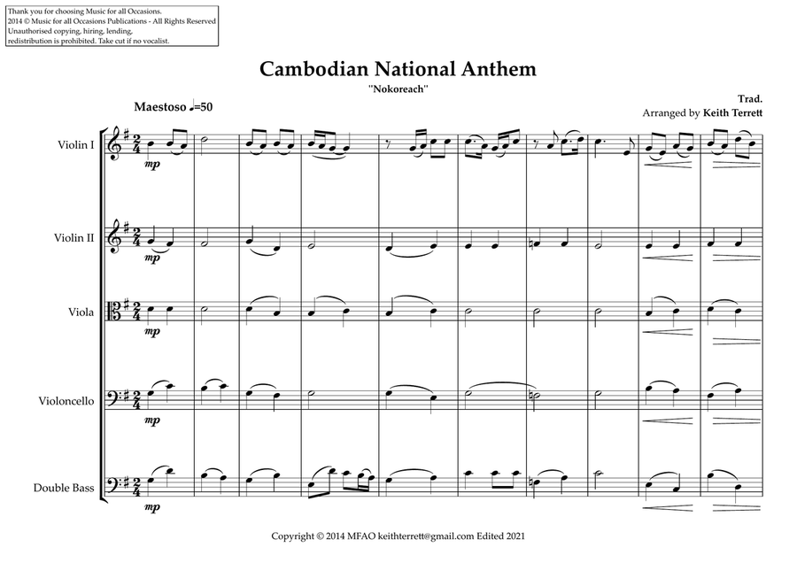 Cambodian National Anthem for String Orchestra (MFAO World National Anthem Series) String Orchestra scores gallery preview page 2