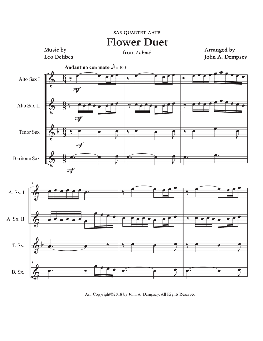 Flower Duet (Sax Quartet: AATB) Saxophone Quartet scores gallery preview page 5