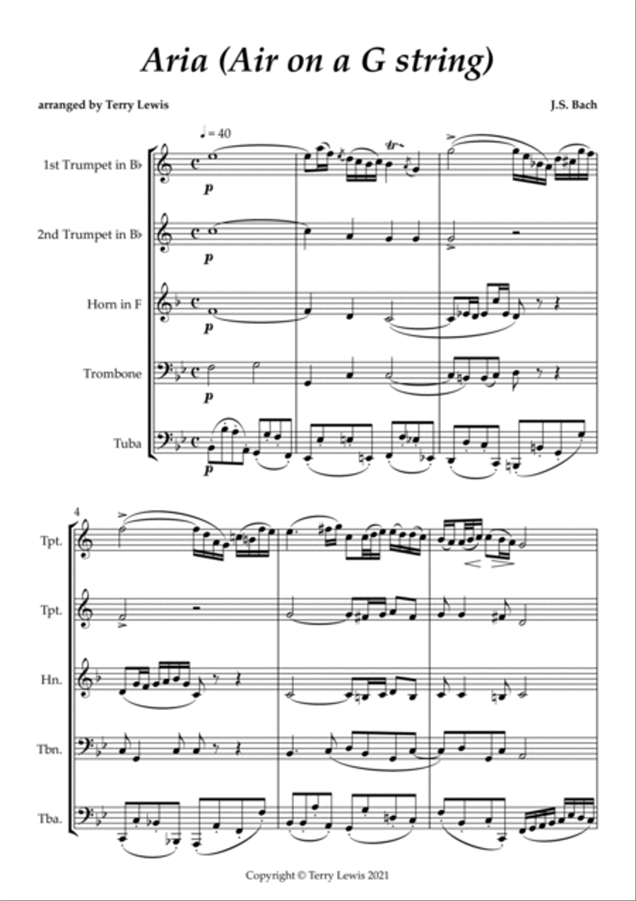 Aria (Air on a G String) for Brass Ensemble Brass Ensemble scores gallery preview page 2