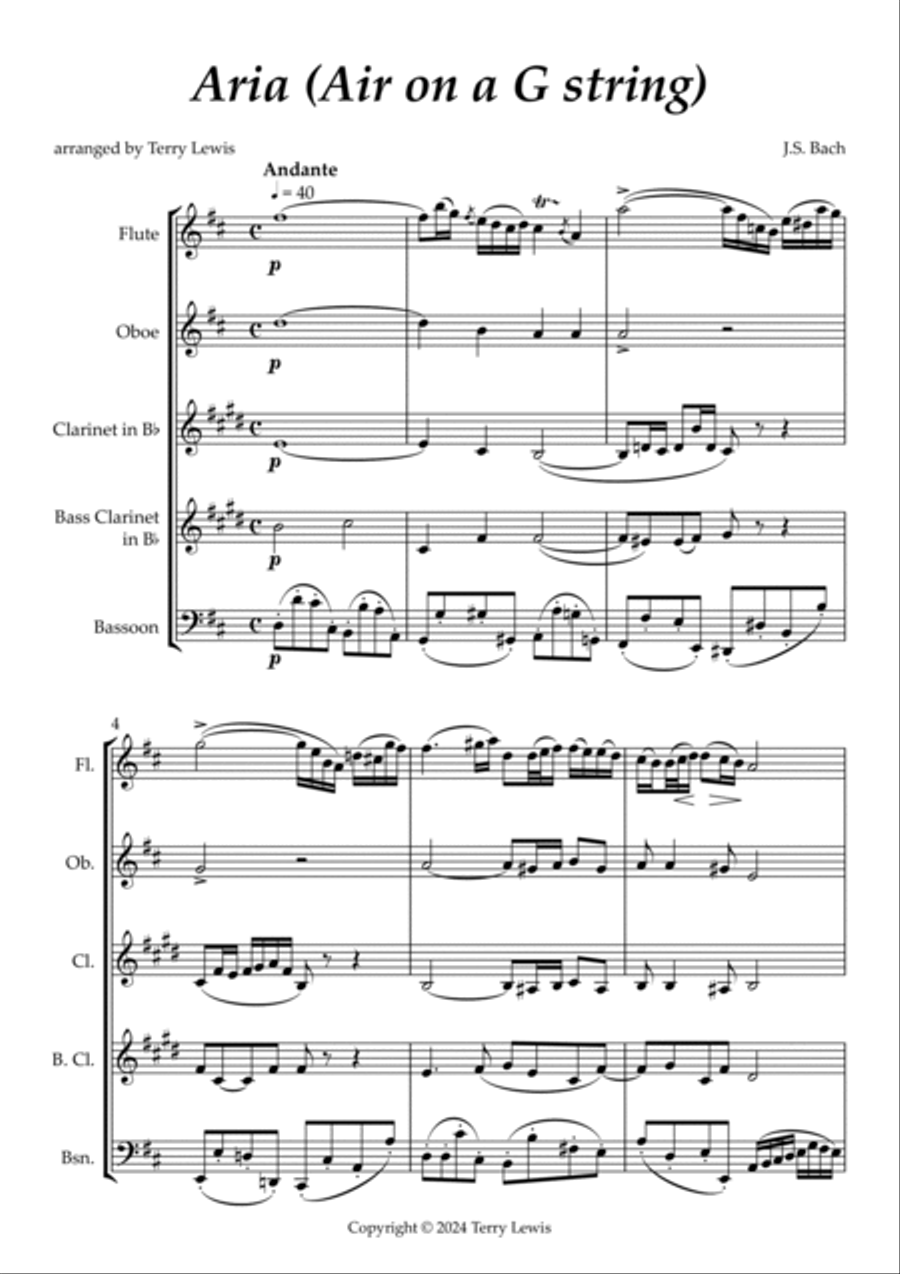 Aria (Air on a G String) for Wind Ensemble Woodwind Quintet scores gallery preview page 2