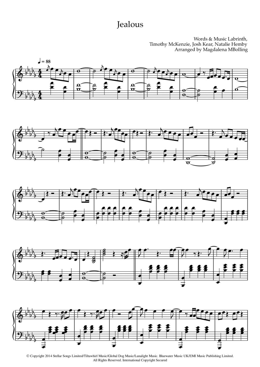 Jealous Piano Solo scores gallery preview page 1